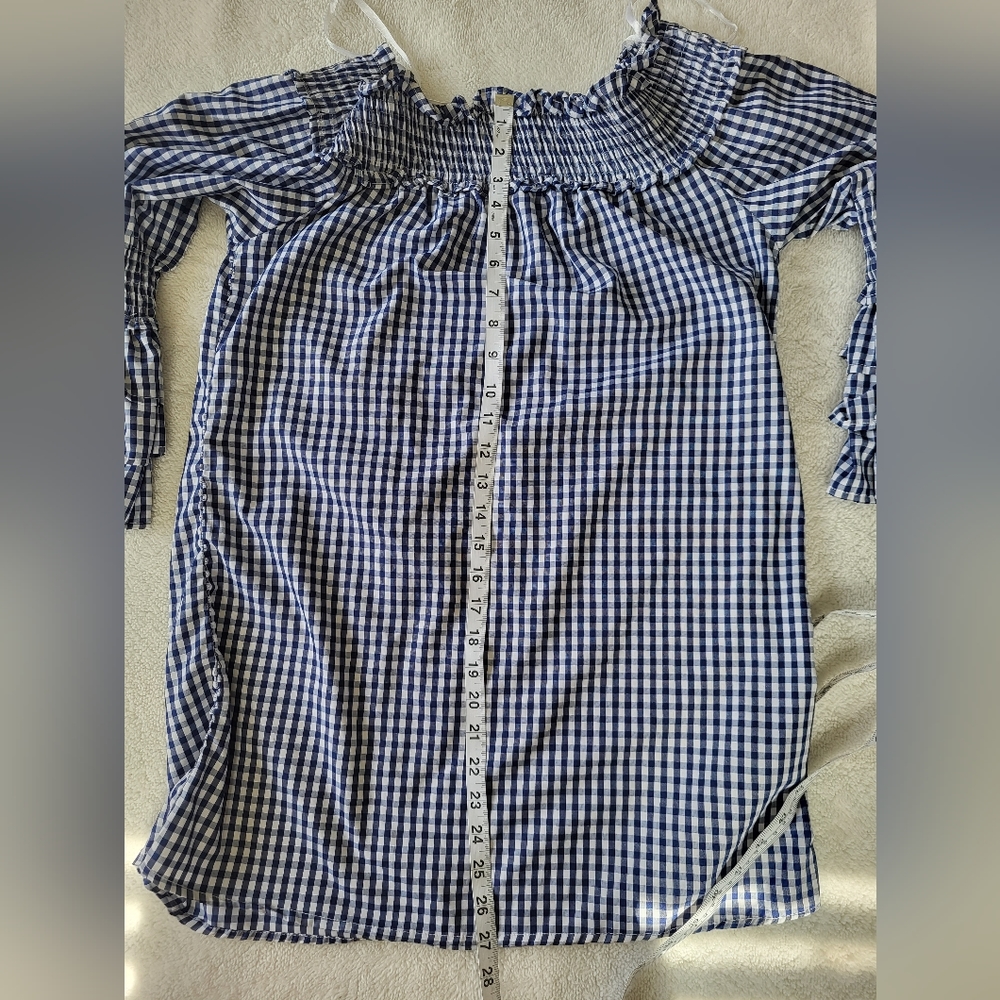 Blue Gingham "Off Shoulder or Not" Dress or Oversize Top Size XL by Style House - Picture 2 of 6